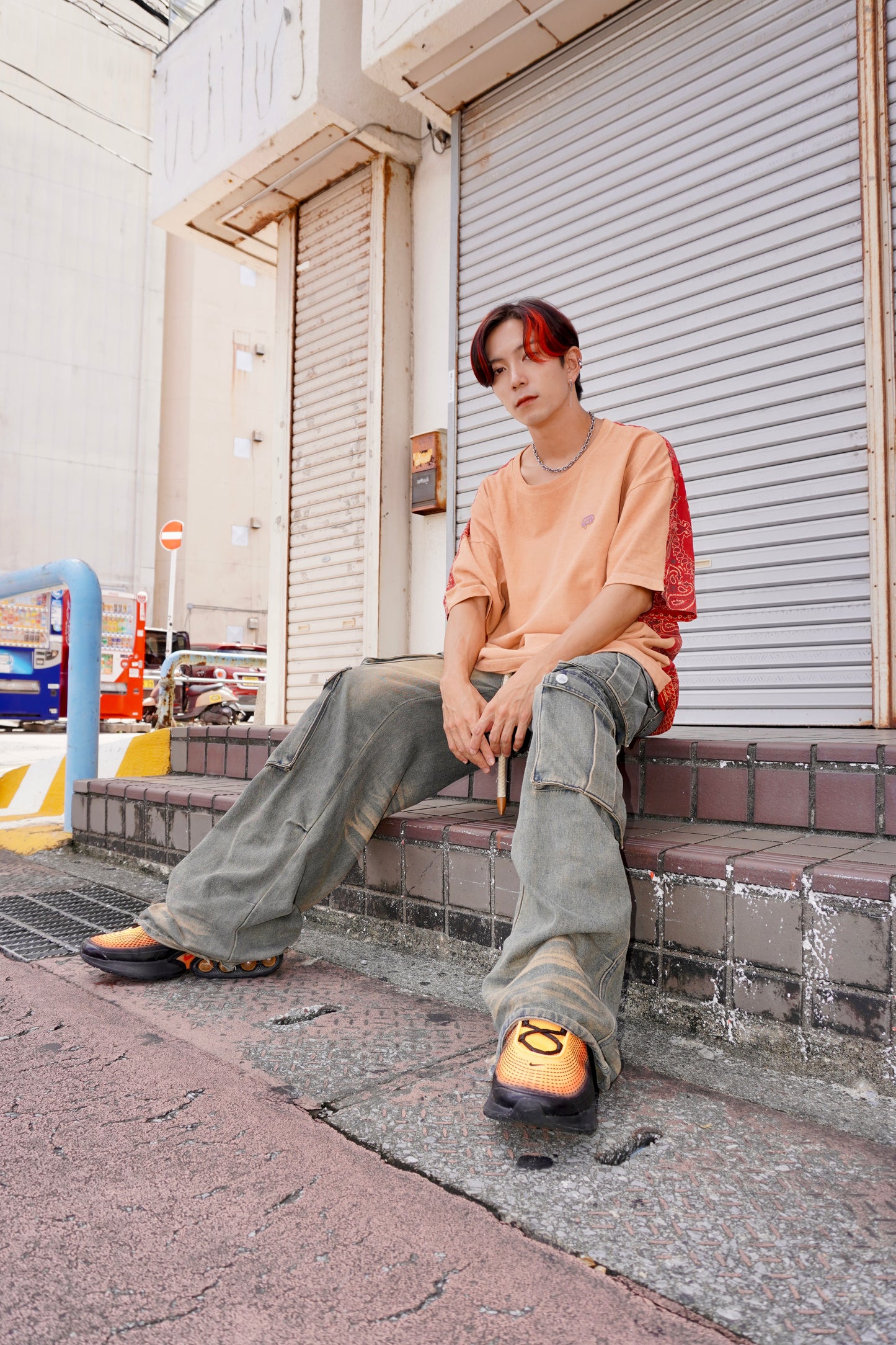 BANDANNA PATCHWORK T-SHIRT (ORANGE)