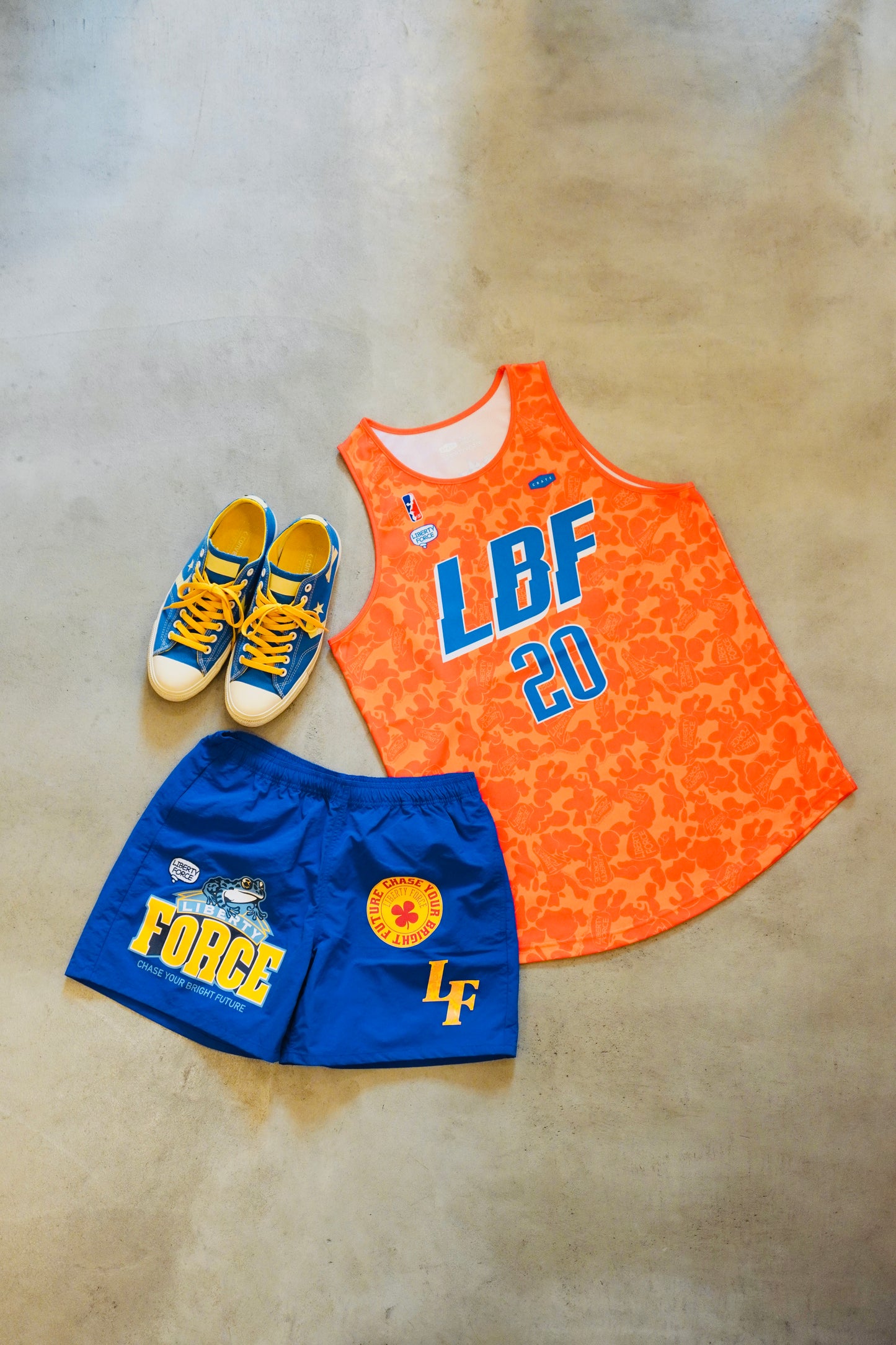LIBERTY FORCE バスケットボールユニフォーム(CRATEコラボ/ORANGE・BLUE ) 【受注生産】